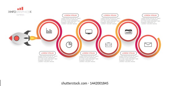 Infographic element with icons and 6 options or steps. Can be used for process, presentation, diagram, workflow layout, info graph, web design. Vector illustration.