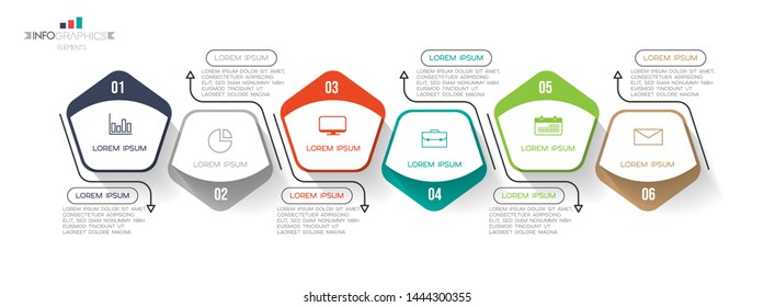 Infographic element with icons and 6 options or steps. Can be used for process, presentation, diagram, workflow layout, info graph, web design. Vector illustration.
