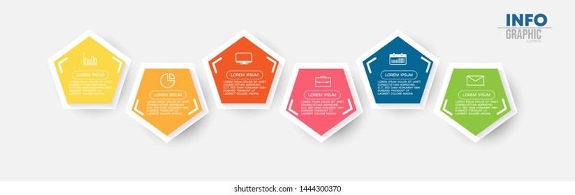 Infographic element with icons and 6 options or steps. Can be used for process, presentation, diagram, workflow layout, info graph, web design. Vector illustration.