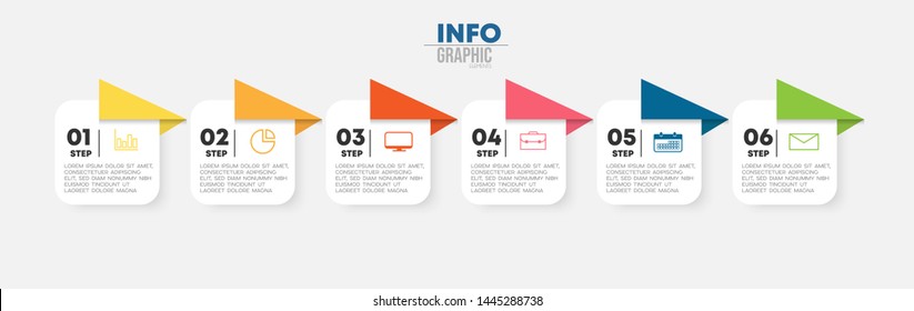 Infographic element with icons and 6 options or steps. Can be used for process, presentation, diagram, workflow layout, info graph, web design. Vector illustration.