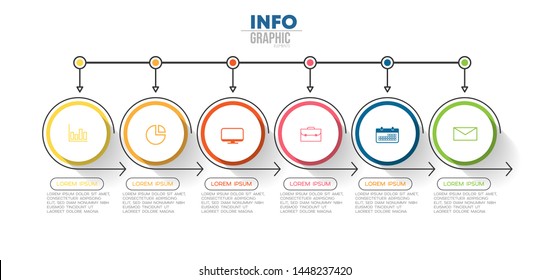 Infographic element with icons and 6 options or steps. Can be used for process, presentation, diagram, workflow layout, info graph, web design. Vector illustration.