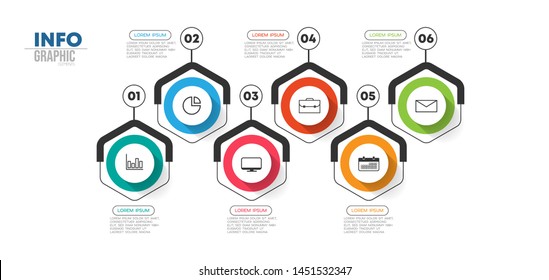 Infographic element with icons and 6 options or steps. Can be used for process, presentation, diagram, workflow layout, info graph, web design. Vector illustration.