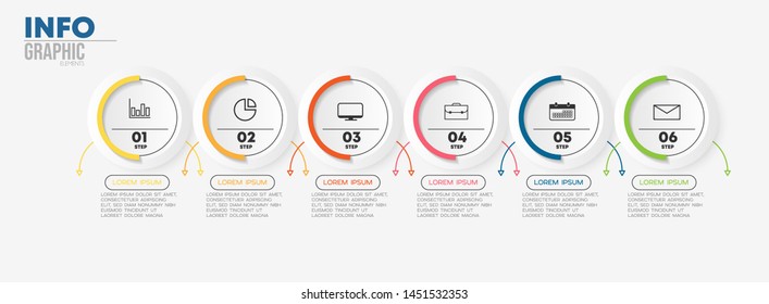 Infographic element with icons and 6 options or steps. Can be used for process, presentation, diagram, workflow layout, info graph, web design. Vector illustration.