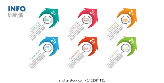 Infographic element with icons and 6 options or steps. Can be used for process, presentation, diagram, workflow layout, info graph, web design. Vector illustration.