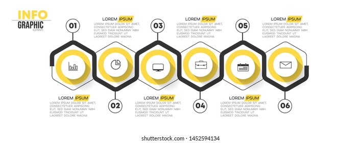 Infographic element with icons and 6 options or steps. Can be used for process, presentation, diagram, workflow layout, info graph, web design. Vector illustration.