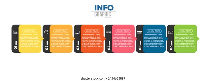 Infographic element with icons and 6 options or steps. Can be used for process, presentation, diagram, workflow layout, info graph, web design. Vector illustration.