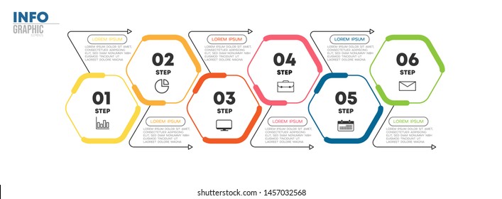 Infographic element with icons and 6 options or steps. Can be used for process, presentation, diagram, workflow layout, info graph, web design. Vector illustration.