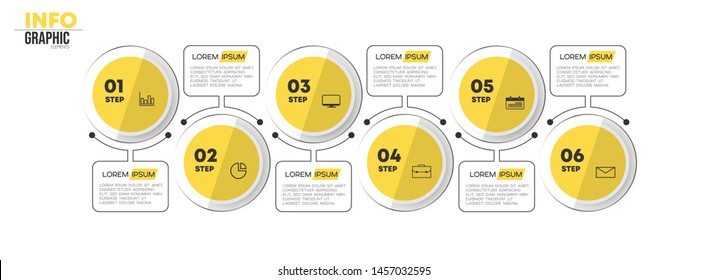 Infographic element with icons and 6 options or steps. Can be used for process, presentation, diagram, workflow layout, info graph, web design. Vector illustration.