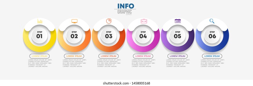 Infographic element with icons and 6 options or steps. Can be used for process, presentation, diagram, workflow layout, info graph, web design. Vector illustration.