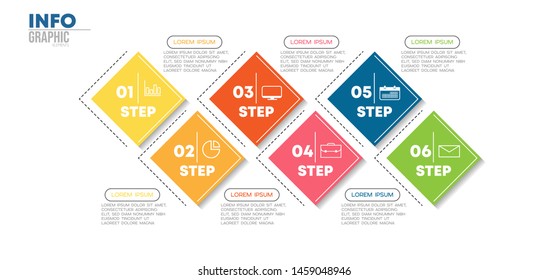 Infographic element with icons and 6 options or steps. Can be used for process, presentation, diagram, workflow layout, info graph, web design. Vector illustration.