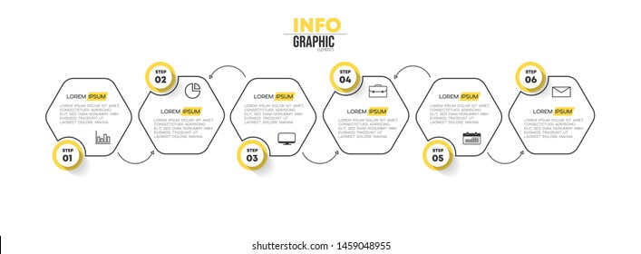 Infographic element with icons and 6 options or steps. Can be used for process, presentation, diagram, workflow layout, info graph, web design. Vector illustration.