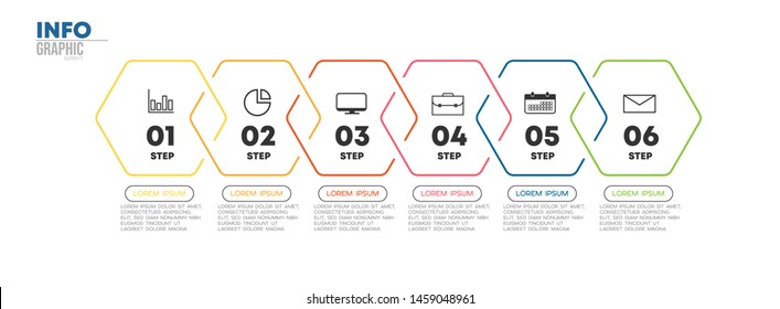 Infographic element with icons and 6 options or steps. Can be used for process, presentation, diagram, workflow layout, info graph, web design. Vector illustration.