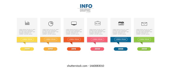 Infographic element with icons and 6 options or steps. Can be used for process, presentation, diagram, workflow layout, info graph, web design. Vector illustration.