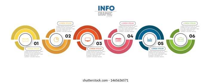 Infographic element with icons and 6 options or steps. Can be used for process, presentation, diagram, workflow layout, info graph, web design. Vector illustration.