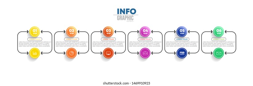 Infographic element with icons and 6 options or steps. Can be used for process, presentation, diagram, workflow layout, info graph, web design. Vector illustration.