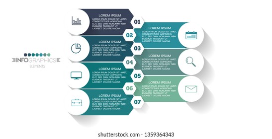 Infographic element with icons and 7 options or step. Can be used for process, presentation, diagram, workflow layout, info graph, web design. Vector illustration.