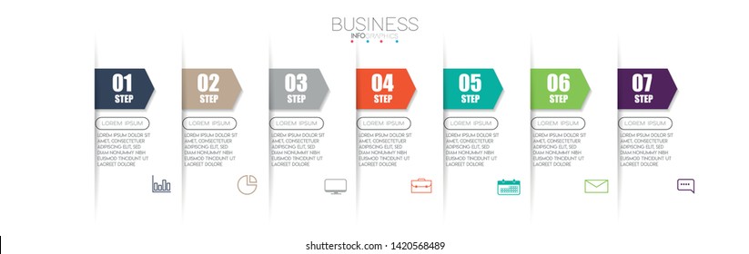 Infographic element with icons and 7 options or steps. Can be used for process, presentation, diagram, workflow layout, info graph, web design. Vector illustration.