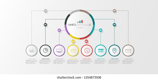 Infographic element with icons and 8 options or step. Can be used for process, presentation, diagram, workflow layout, info graph, web design. Vector illustration.