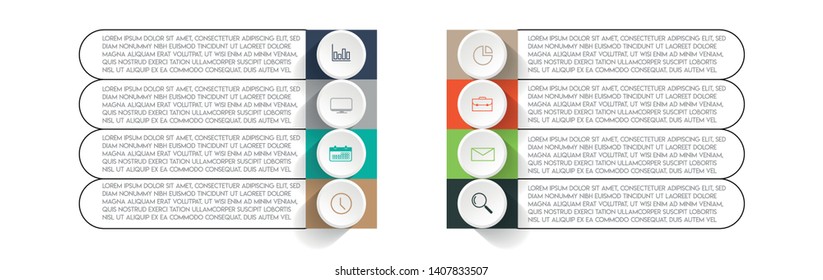 Infographic element with icons and 8 options or steps. Can be used for process, presentation, diagram, workflow layout, info graph, web design. Vector illustration.