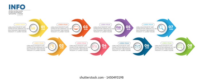 Infographic element with icons and 8 options or steps. Can be used for process, presentation, diagram, workflow layout, info graph, web design. Vector illustration.