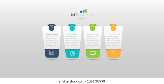 Infographic element with icons. design template 4 options or step. Can be used for process, presentation, diagram, workflow layout, info graph, web design. Vector illustration.
