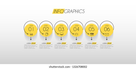 Infographic element with icons. design template 6 options or step. Can be used for process, presentation, diagram, workflow layout, info graph, web design. Vector illustration.