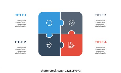 infographische Elementlayoutvorlage mit Puzzle Concept Design, 4 Punkte, Optionen. Prozesse, Liste, Diagramm