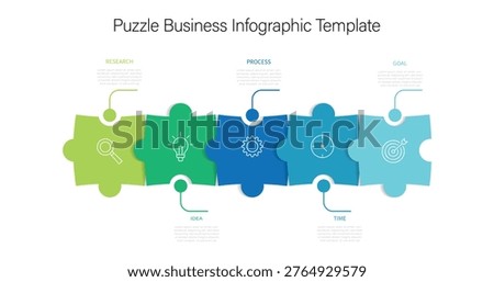 infographic element layout template with puzzle concept design, 5 points, options. Infographics step blocks as puzzle jigsaw pieces. 