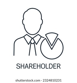 Infographic element and a man in a business suit. Shareholder , management, finance, investment, money, stakeholder. Vector linear icon isolated on white background.