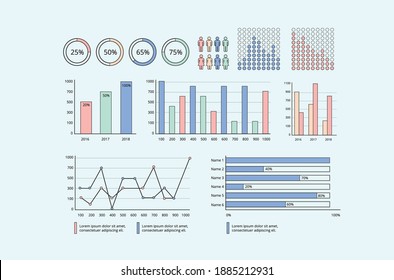 Elemento infográfico, esquema de colores Memphis, gráficos, gráfico de líneas, gráficos de barras, diseñador, esquema de colores pastel, elementos de diseño, elementos financieros, analíticos, mensurables, conjunto de gráficos