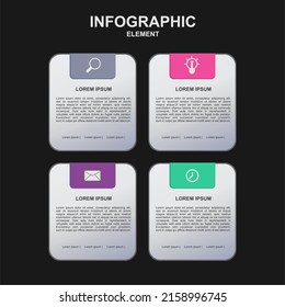 Infographic element search icon, informations icon, message icon and time icon for digital design or web design template
