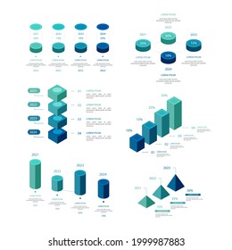 Infographic element set. Business information graph, economic graphic, diagram, growth chart. Presentation template. Web data analysis, marketing infograph construction. Vector illustration.