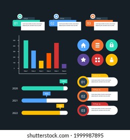 Infographic element set. Business information graph, economic graphic, diagram, growth chart. Presentation template. Web data analysis, marketing infograph construction. Vector illustration.