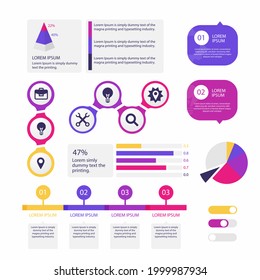 Infographic element set. Business information graph, economic graphic, diagram, growth chart. Presentation template. Web data analysis, marketing infograph construction. Vector illustration.