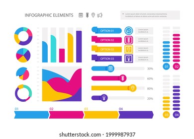 Infographic element set. Business information graph, economic graphic, diagram, growth chart. Presentation template. Web data analysis, marketing infograph construction. Vector illustration.