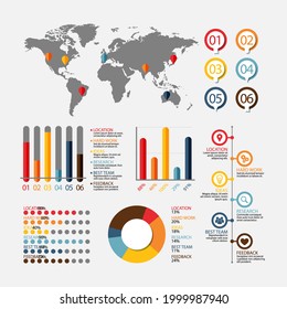 Infographic element set. Business information graph, economic graphic, diagram, growth chart. Presentation template. Web data analysis, marketing infograph construction. Vector illustration.