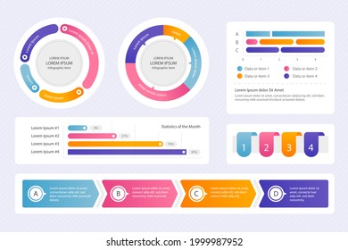 Infographic element set. Business information graph, economic graphic, diagram, growth chart. Presentation template. Web data analysis, marketing infograph construction. Vector illustration.