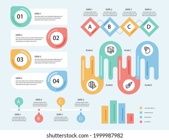 Conjunto de elementos infográficos. Gráfico de información empresarial, gráfico económico, diagrama, gráfico de crecimiento. Plantilla de presentación. Análisis de datos web, construcción de infografías de marketing. Ilustración vectorial.