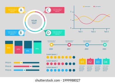 Infographic element set. Business information graph, economic graphic, diagram, growth chart. Presentation template. Web data analysis, marketing infograph construction. Vector illustration.