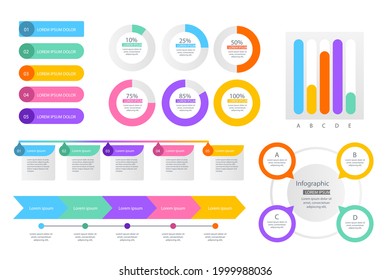 Infographic element set. Business information graph, economic graphic, diagram, growth chart. Presentation template. Web data analysis, marketing infograph construction. Vector illustration.