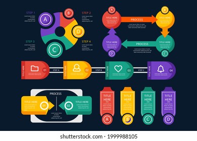 Infographic element set. Business information graph, economic graphic, diagram, growth chart. Presentation template. Web data analysis, marketing infograph construction. Vector illustration.