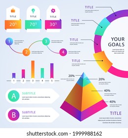 Infographic element set. Business information graph, economic graphic, diagram, growth chart. Presentation template. Web data analysis, marketing infograph construction. Vector illustration.