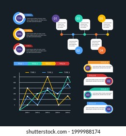 Infographic element set. Business information graph, economic graphic, diagram, growth chart. Presentation template. Web data analysis, marketing infograph construction. Vector illustration.