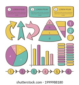Infographic element set. Business information graph, economic graphic, diagram, growth chart. Presentation template. Web data analysis, marketing infograph construction. Vector illustration.