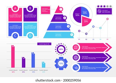 Infographic element set. Business information graph, economic graphic, diagram, growth chart. Presentation template. Web data analysis, marketing infograph construction. Vector illustration.