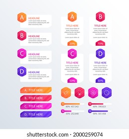 Infographic element set. Business information graph, economic graphic, diagram, growth chart. Presentation template. Web data analysis, marketing infograph construction. Vector illustration.