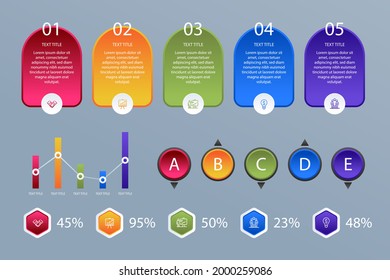 Infographic element set. Business information graph, economic graphic, diagram, growth chart. Presentation template. Web data analysis, marketing infograph construction. Vector illustration.