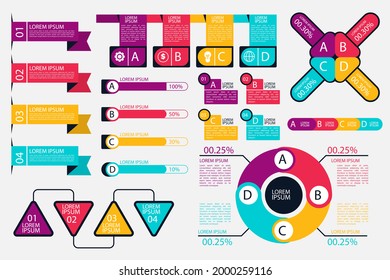 Infographic element set. Business information graph, economic graphic, diagram, growth chart. Presentation template. Web data analysis, marketing infograph construction. Vector illustration.