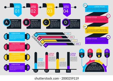Infographic element set. Business information graph, economic graphic, diagram, growth chart. Presentation template. Web data analysis, marketing infograph construction. Vector illustration.