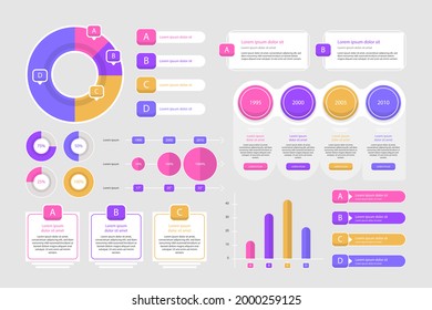 Infographic element set. Business information graph, economic graphic, diagram, growth chart. Presentation template. Web data analysis, marketing infograph construction. Vector illustration.